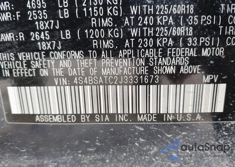 2018 Subaru Outback 2.5I Touring z USA, uszkodzony, nr VIN 4S4BSATC2J3331673